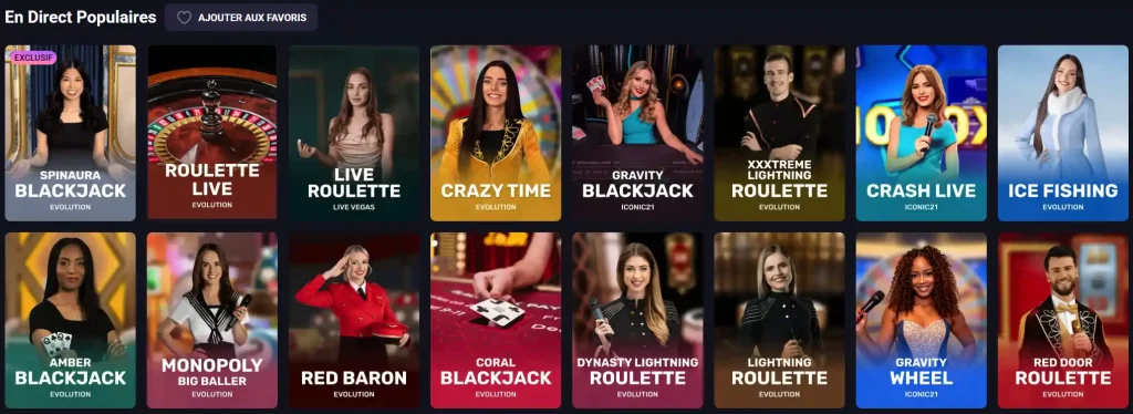 SpinAura Casino live casino avec blackjack, roulette et jeux en direct populaires