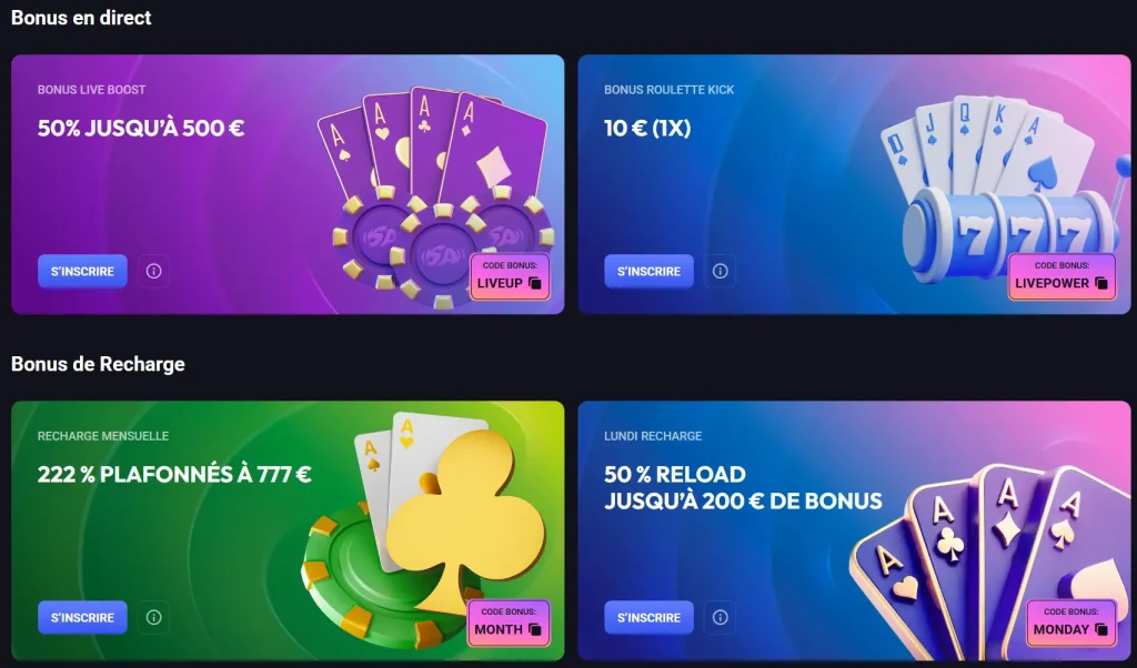SpinAura Casino promotions avec bonus live, roulette kick et recharges casino